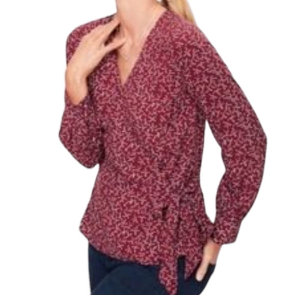 TALBOTS Faux Wrap Shirt Long‎ Sleeve Red Women's Size S/P - Picture 2 of 16